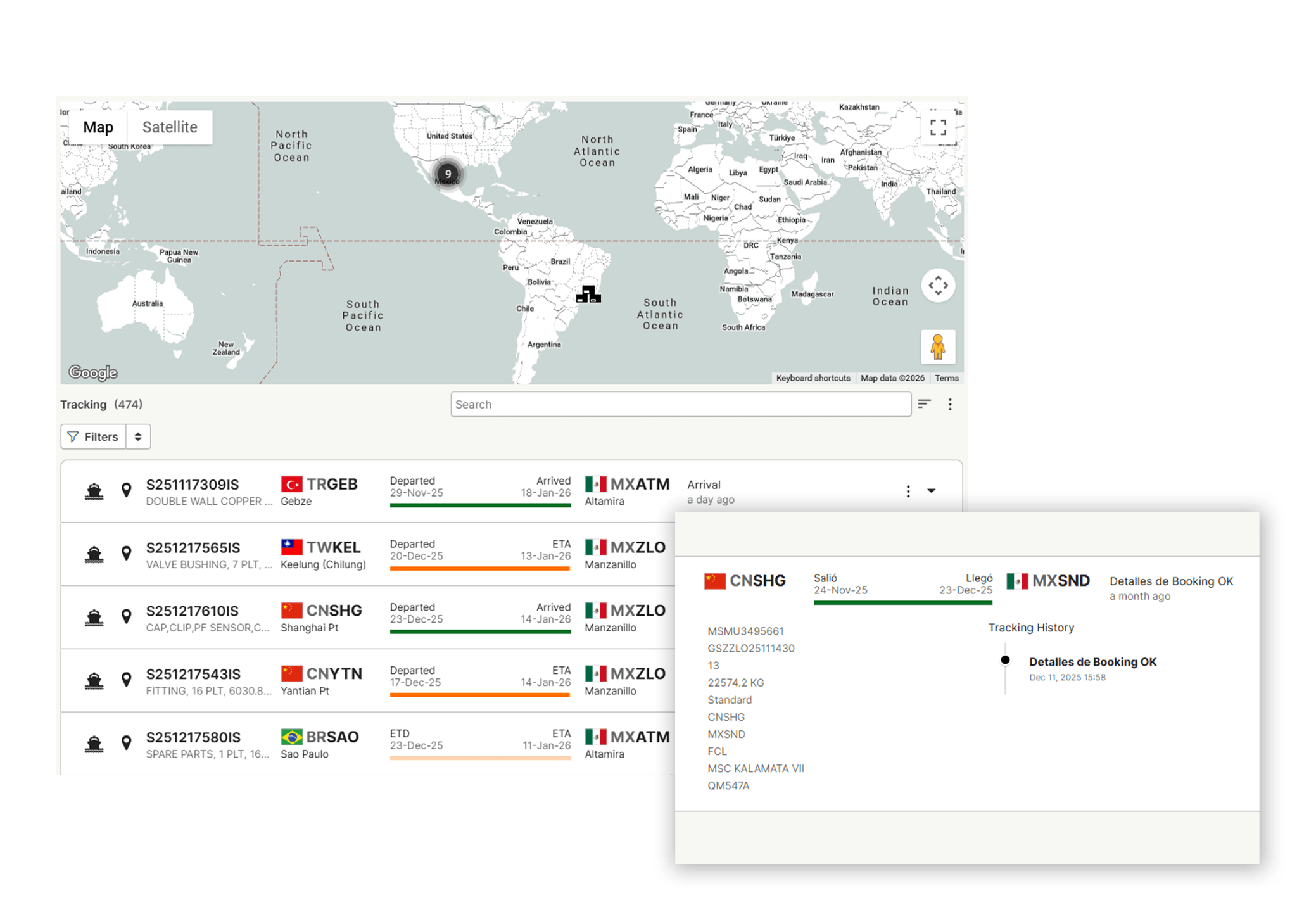 Tracking dashboard